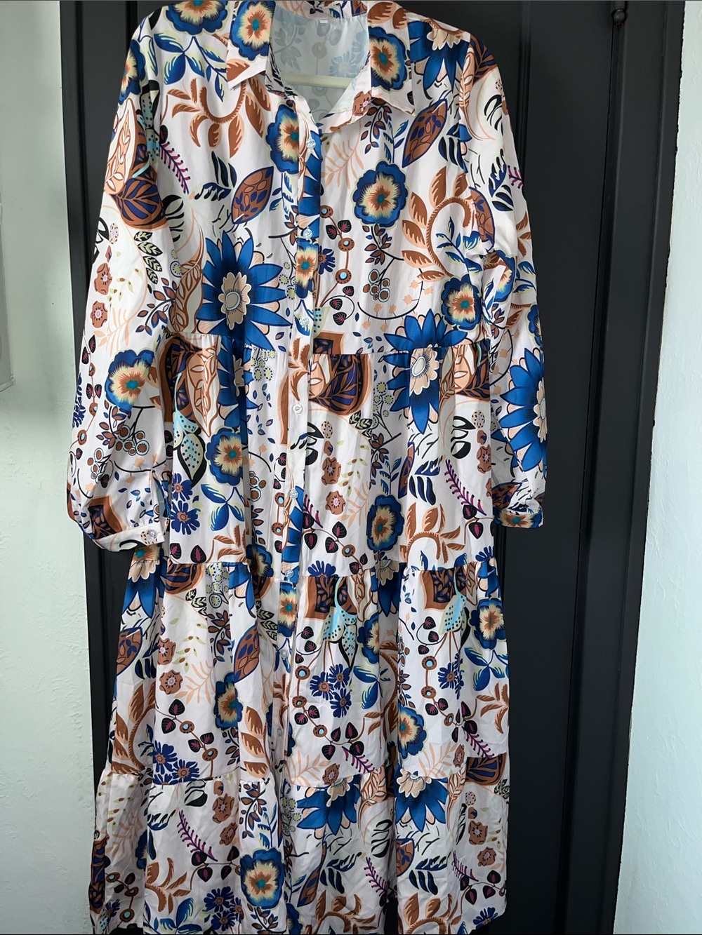 Plant Print Shirt Dress BoHo Button Front PTP 22” L46” - Picture 4 of 6